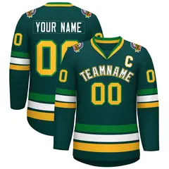 Midnight Green White Kelly Green-Gold Hockey Jersey 1