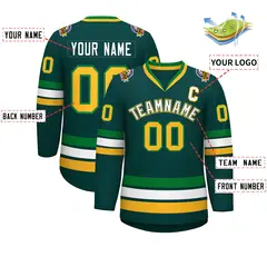 Midnight Green White Kelly Green-Gold Hockey Jersey 2