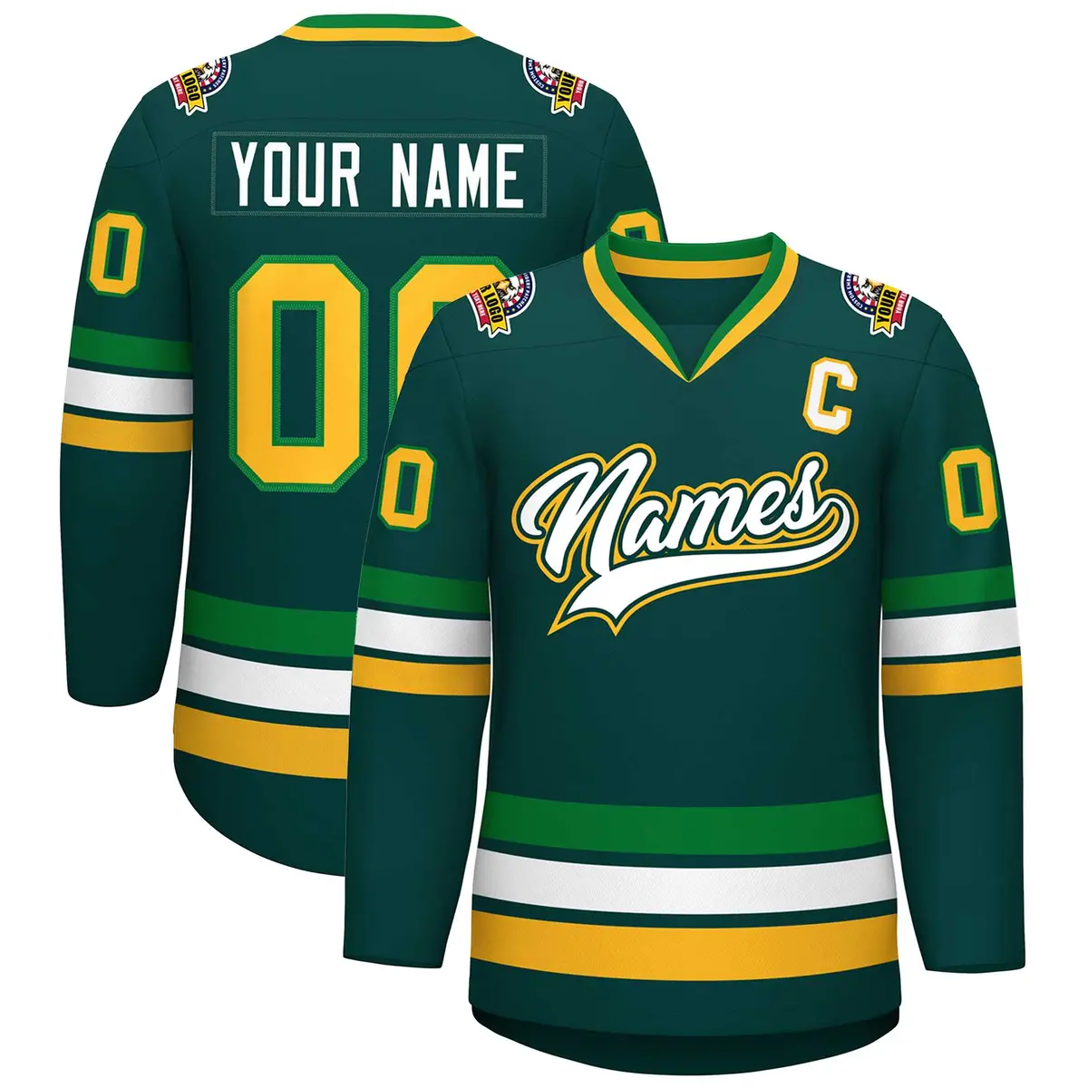 Midnight Green White Kelly Green-Gold Hockey Jersey