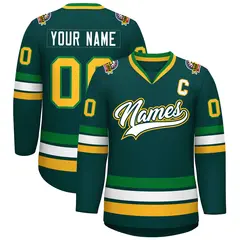 Midnight Green White Kelly Green-Gold Hockey Jersey 1