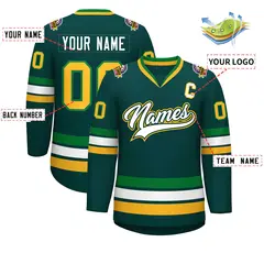 Midnight Green White Kelly Green-Gold Hockey Jersey 2