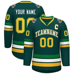 Midnight Green White Kelly Green-Gold Hockey Jersey 1