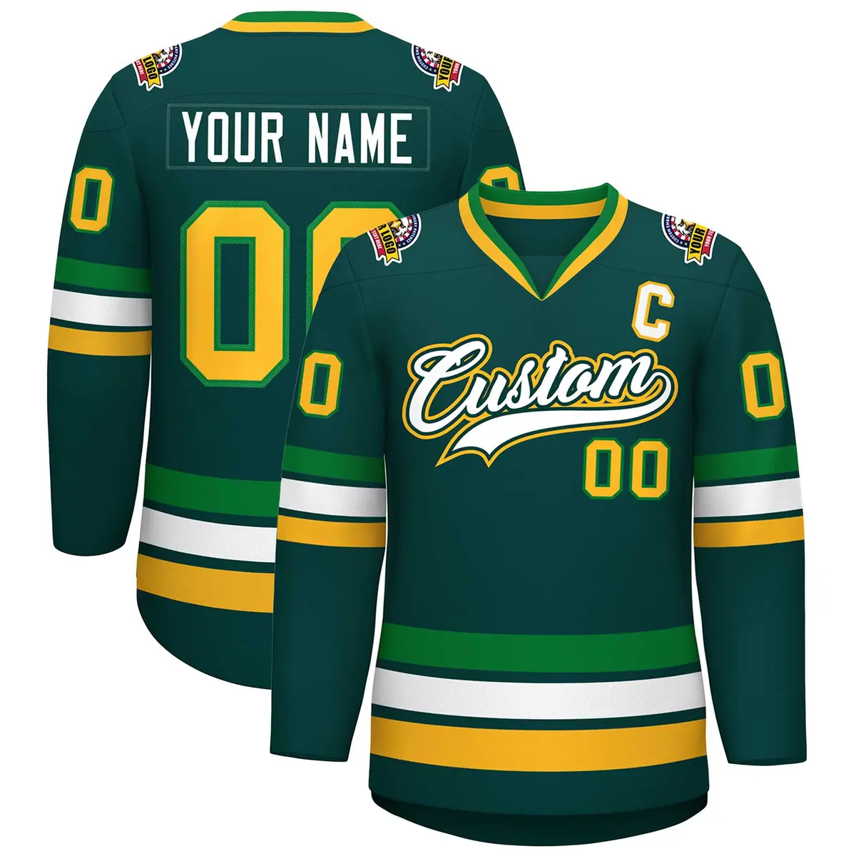 Midnight Green White Kelly Green-Gold Hockey Jersey