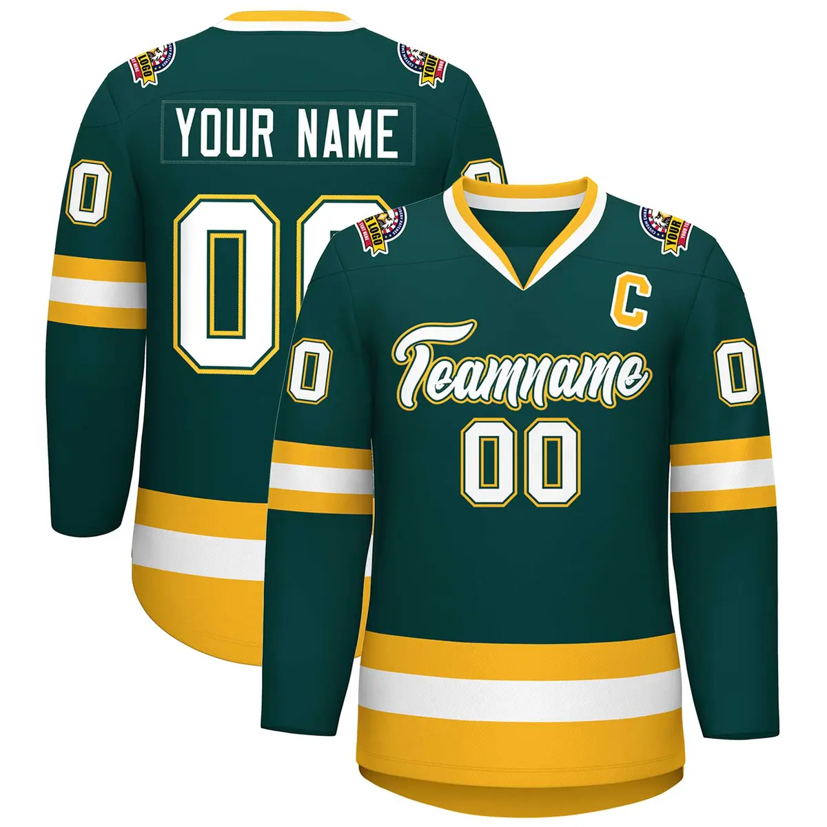 Midnight Green White Olive-Gold Classic Hockey Jersey