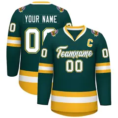 Midnight Green White Olive-Gold Classic Hockey Jersey 1