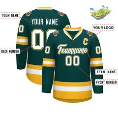 Midnight Green White Olive-Gold Classic Hockey Jersey 2