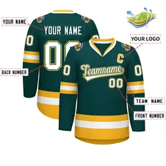 Midnight Green White Olive-Gold Classic Hockey Jersey 2