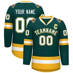 Midnight Green White Olive-Gold Classic Hockey Jersey 1