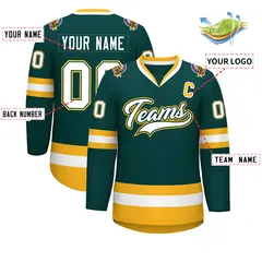 Midnight Green White Olive-Gold Classic Hockey Jersey 2