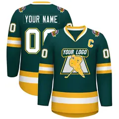 Midnight Green White Olive-Gold Classic Hockey Jersey 1