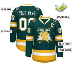 Midnight Green White Olive-Gold Classic Hockey Jersey 2