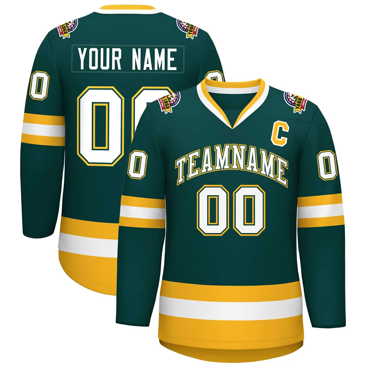 Midnight Green White Olive-Gold Classic Hockey Jersey