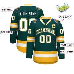 Midnight Green White Olive-Gold Classic Hockey Jersey 2