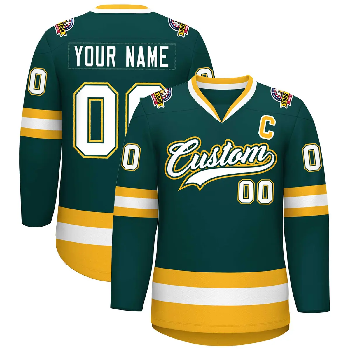 Midnight Green White Olive-Gold Classic Hockey Jersey