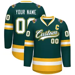 Midnight Green White Olive-Gold Classic Hockey Jersey 1