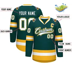 Midnight Green White Olive-Gold Classic Hockey Jersey 2