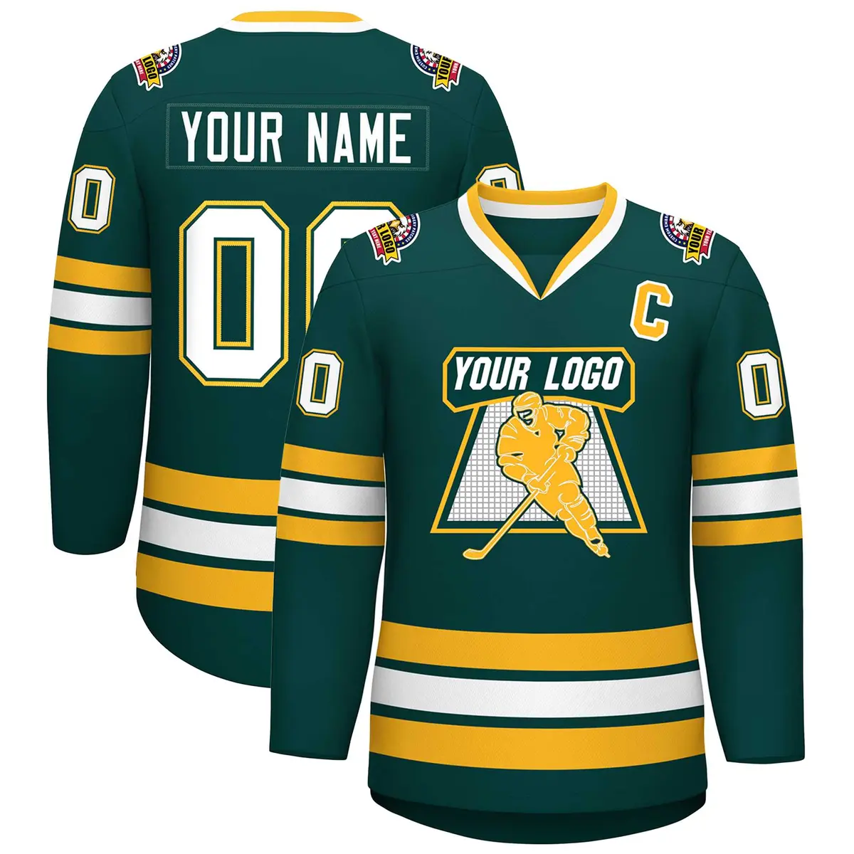 Midnight Green White Olive-Gold Classic Hockey Jersey