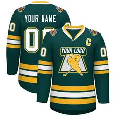 Midnight Green White Olive-Gold Classic Hockey Jersey 1