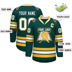 Midnight Green White Olive-Gold Classic Hockey Jersey 2