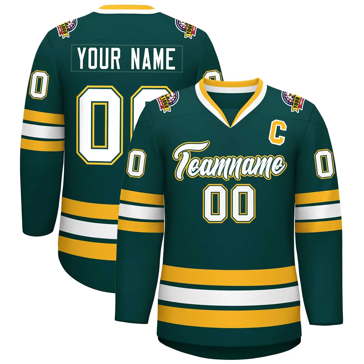 Midnight Green White Olive-Gold Classic Hockey Jersey