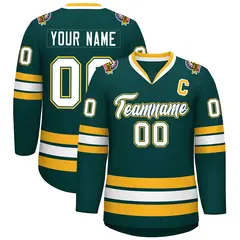 Midnight Green White Olive-Gold Classic Hockey Jersey 1