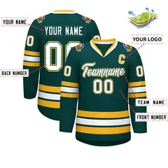 Midnight Green White Olive-Gold Classic Hockey Jersey 2
