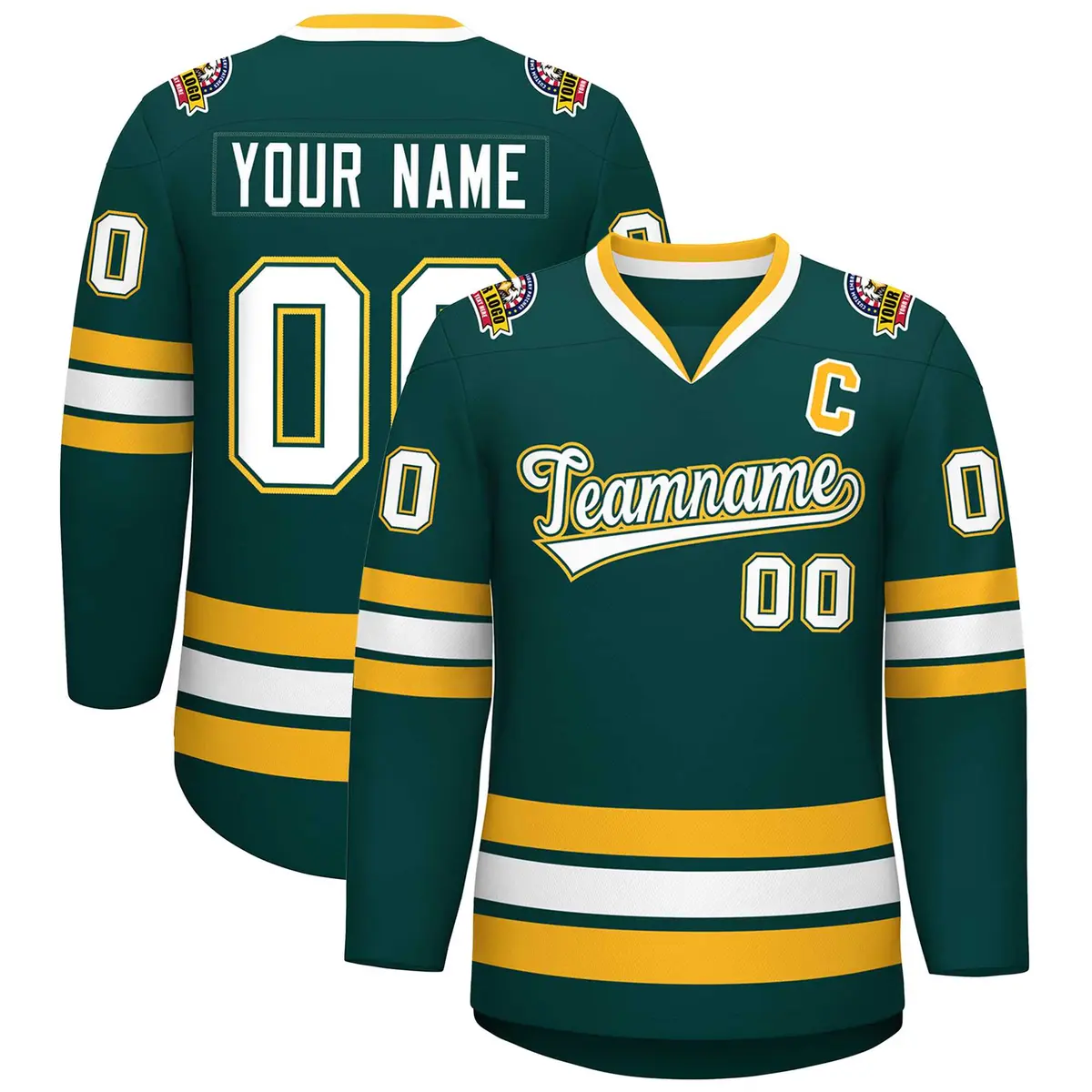 Midnight Green White Olive-Gold Classic Hockey Jersey