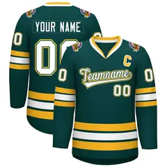 Midnight Green White Olive-Gold Classic Hockey Jersey 1