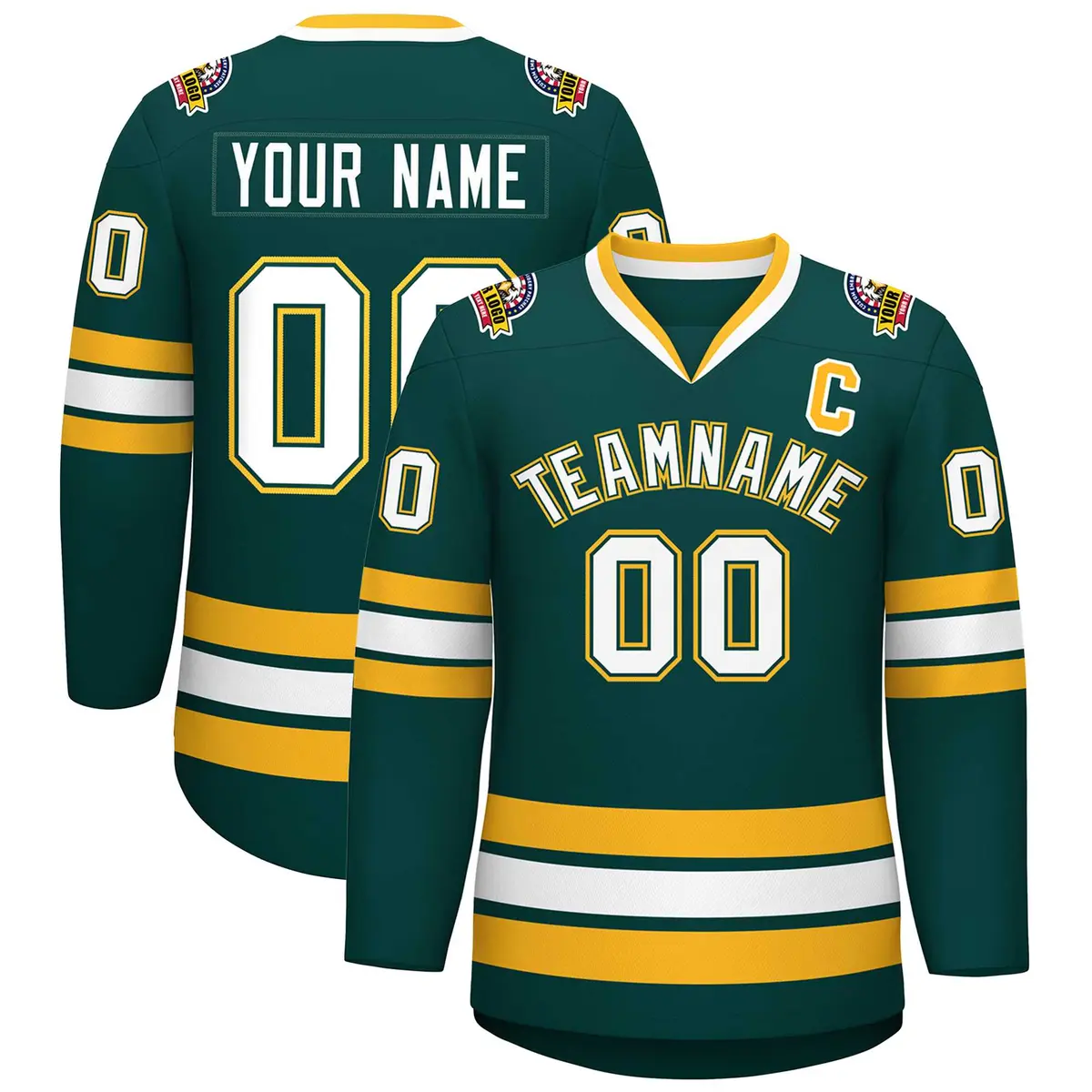 Midnight Green White Olive-Gold Classic Hockey Jersey