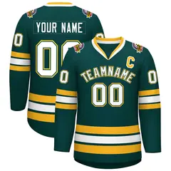 Midnight Green White Olive-Gold Classic Hockey Jersey 1