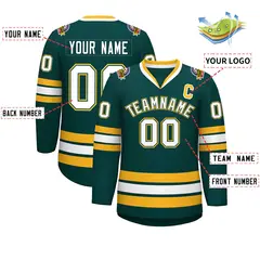 Midnight Green White Olive-Gold Classic Hockey Jersey 2