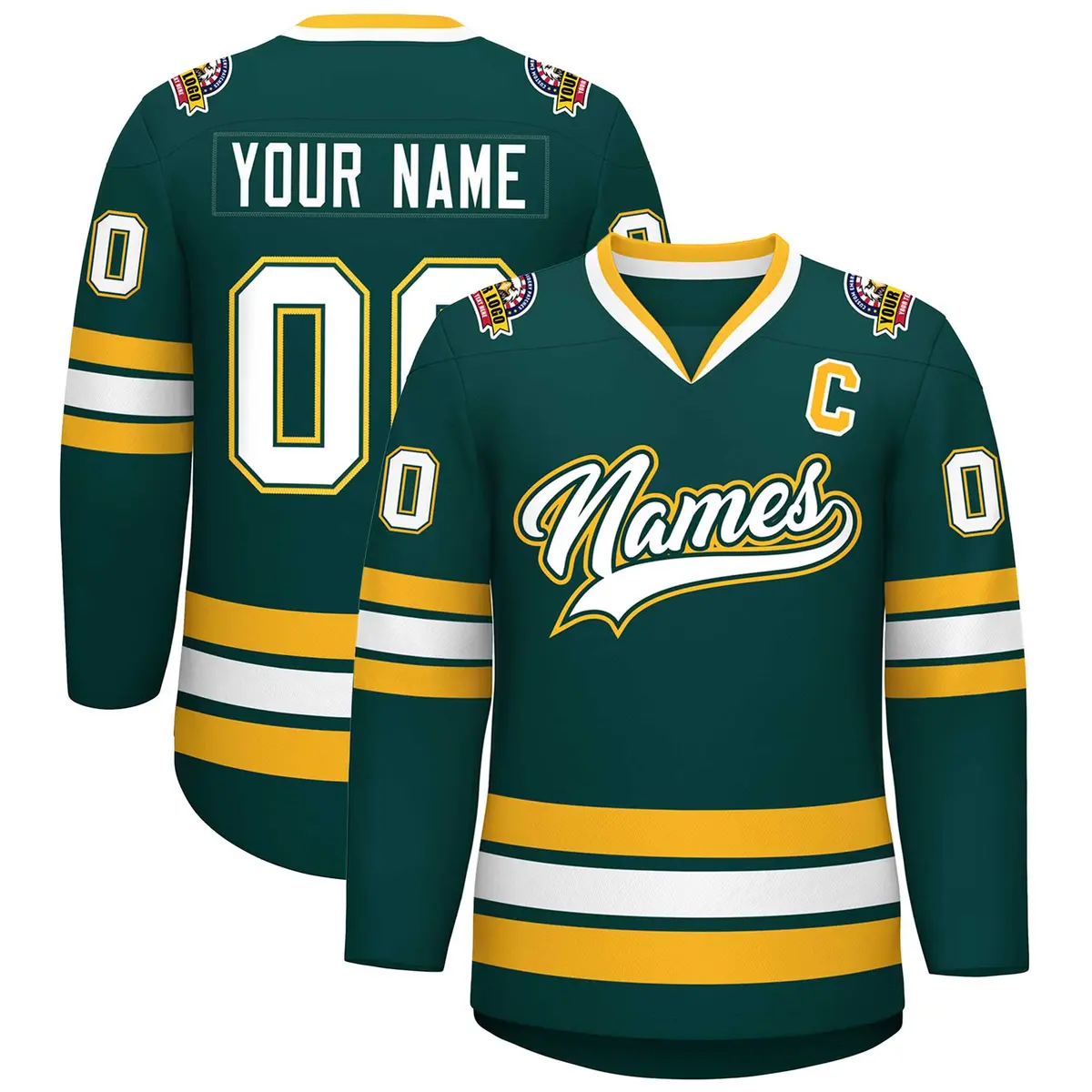 Midnight Green White Olive-Gold Classic Hockey Jersey