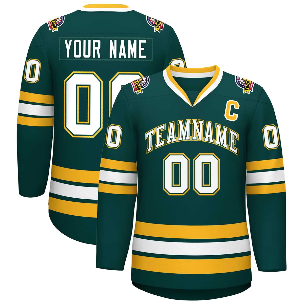 Midnight Green White Olive-Gold Classic Hockey Jersey