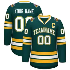 Midnight Green White Olive-Gold Classic Hockey Jersey 1