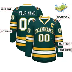 Midnight Green White Olive-Gold Classic Hockey Jersey 2
