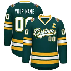 Midnight Green White Olive-Gold Classic Hockey Jersey 1