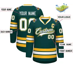 Midnight Green White Olive-Gold Classic Hockey Jersey 2
