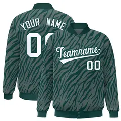Midnight Green White Tiger Stripes Graffiti Varsity Bomber Jacket 1