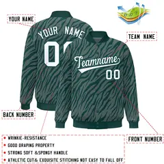 Midnight Green White Tiger Stripes Graffiti Varsity Bomber Jacket 2