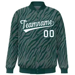 Midnight Green White Tiger Stripes Graffiti Varsity Bomber Jacket 3