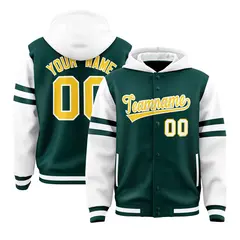 Midnight Green White Varsity Letterman Three Stripes Raglan Jacket Hoodie 1