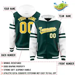 Midnight Green White Varsity Letterman Three Stripes Raglan Jacket Hoodie 4