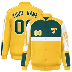 Midnight Green Yellow Raglan Sleeves Varsity Letterman Jacket