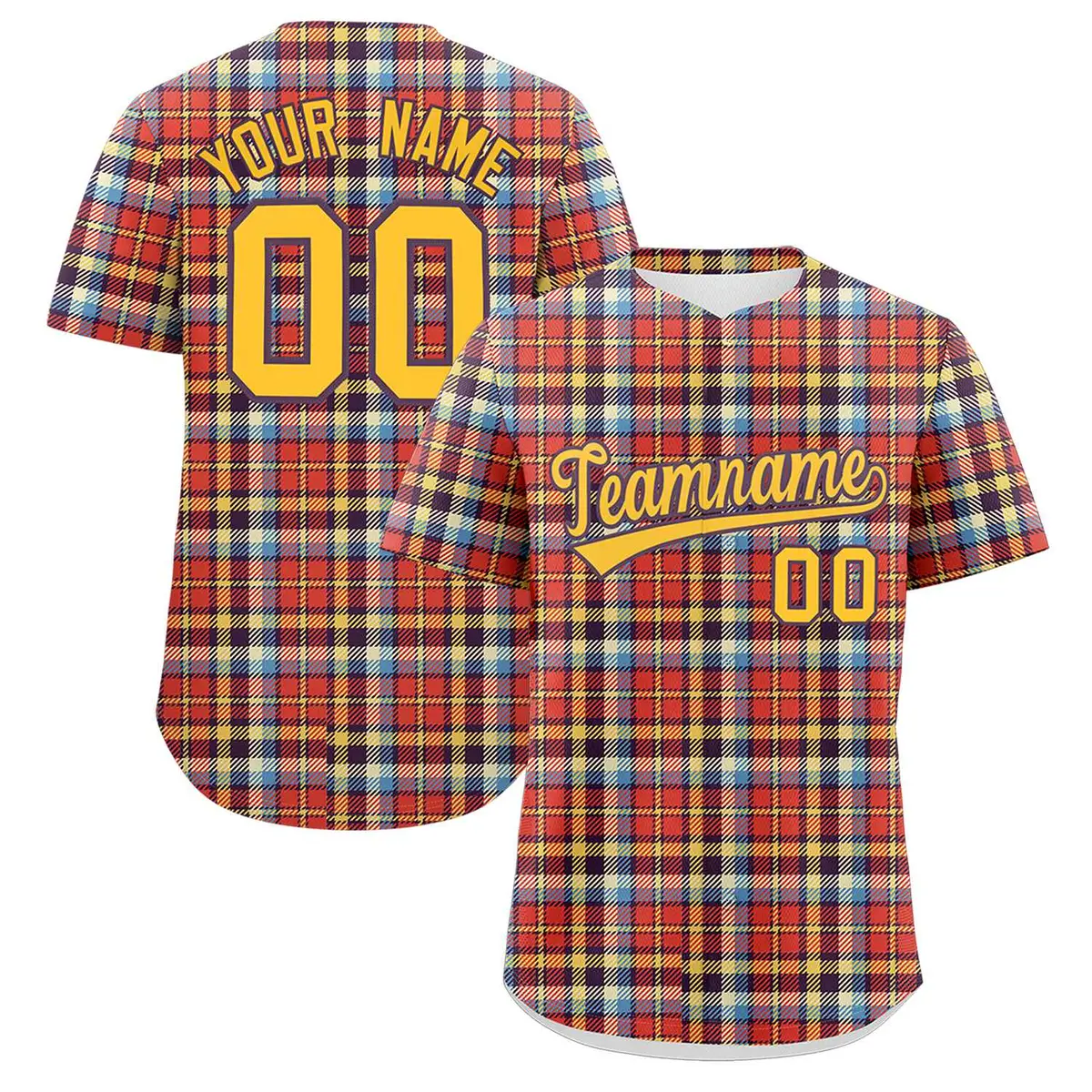 Multi Color Plaid Authentic Baseball Jersey