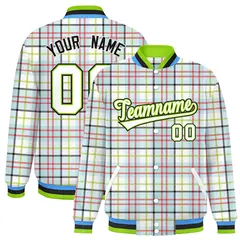 Multi Color Plaid Varsity Full-Snap Letterman Baseball Jacket