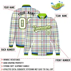 Multi Color Plaid Varsity Full-Snap Letterman Baseball Jacket 2