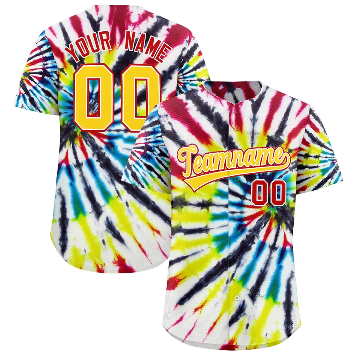 Multi Color Tie-Dye Graffiti Pattern Baseball Jersey