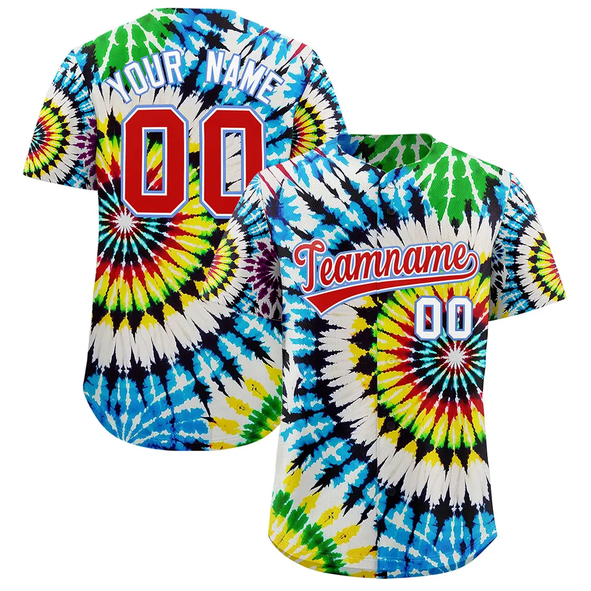 Multi Color Tie-Dye Graffiti Pattern Baseball Jersey