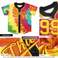 Multi Color Tie-Dye Graffiti Pattern Baseball Jersey 5