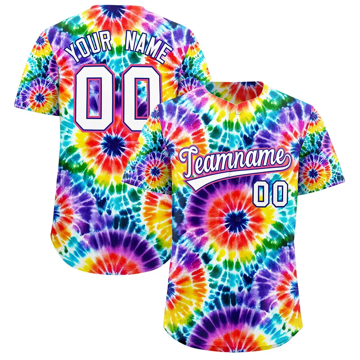 Multi Color Tie-Dye Graffiti Pattern Baseball Jersey